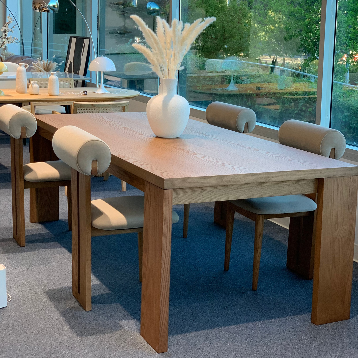 Solid Wood Dining Table – Red Oak with Asymmetric Leg Design