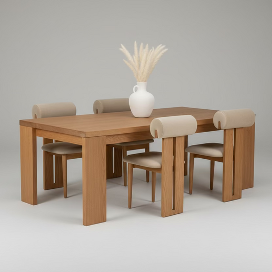 Solid Wood Dining Table – Red Oak with Asymmetric Leg Design
