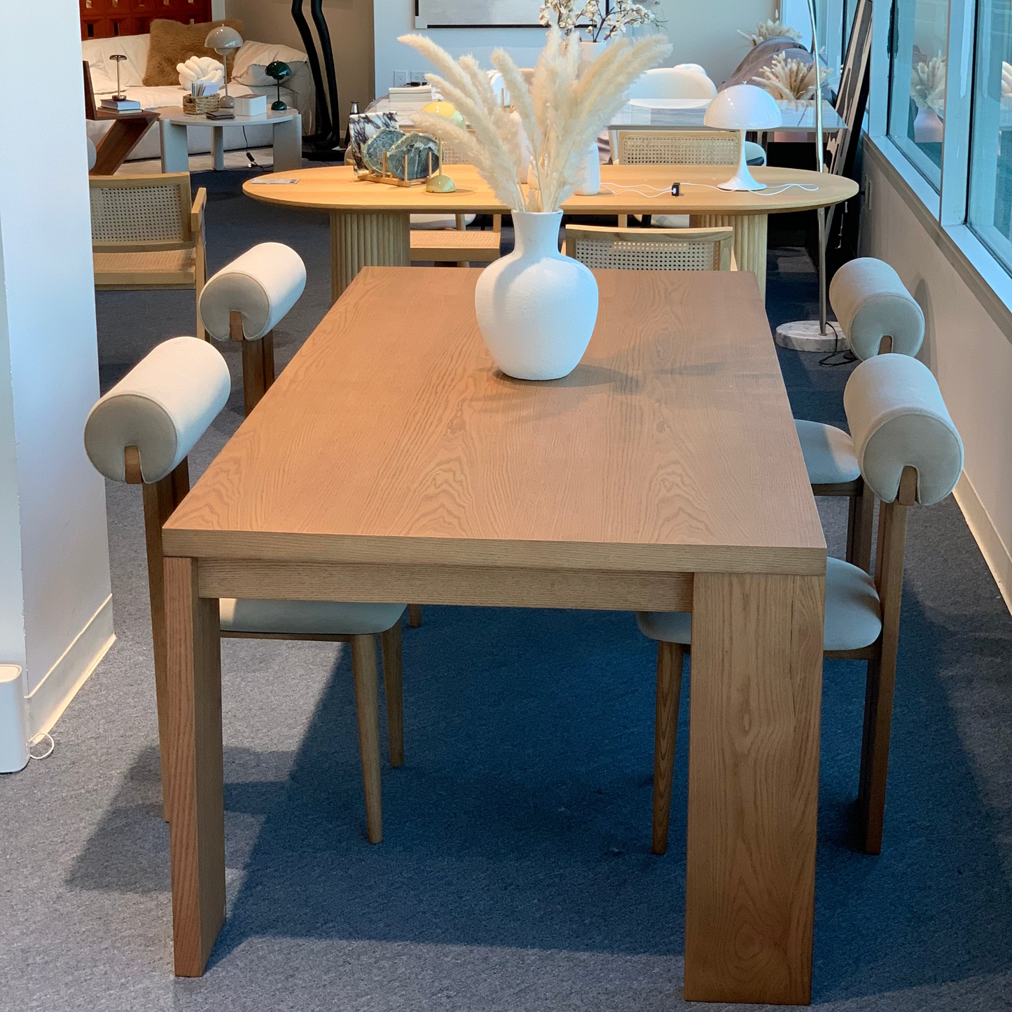 Solid Wood Dining Table – Red Oak with Asymmetric Leg Design