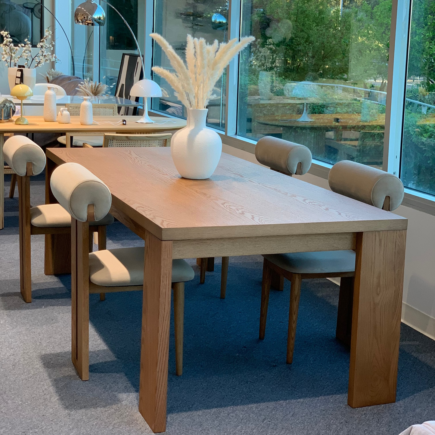 Solid Wood Dining Table – Red Oak with Asymmetric Leg Design