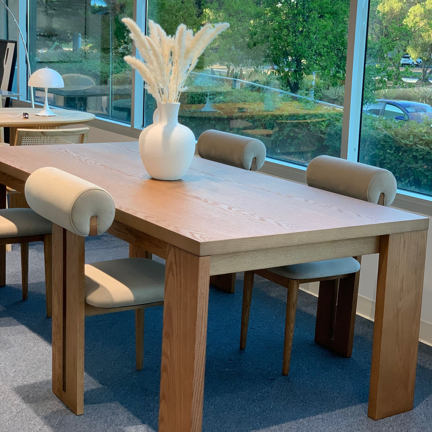 Solid Wood Dining Table – Red Oak with Asymmetric Leg Design