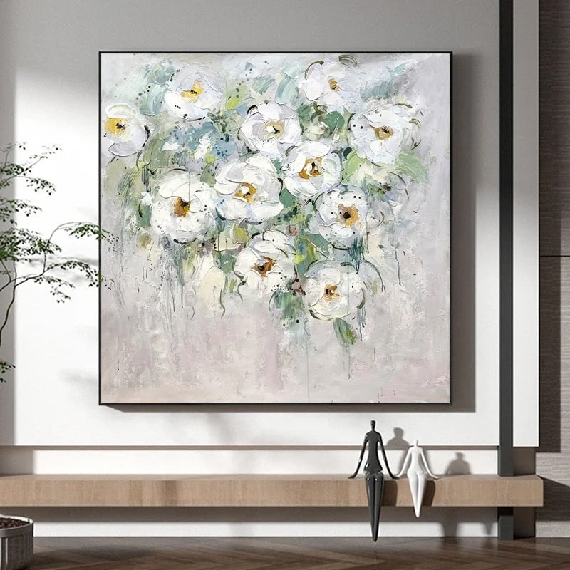 White Flower Bouquet Textured Painting