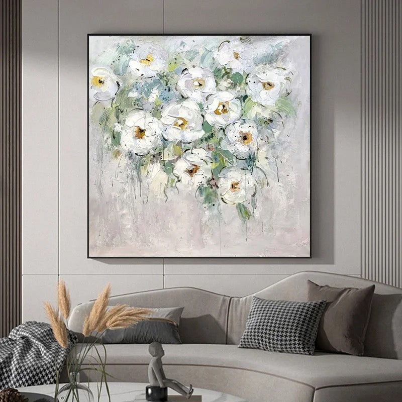 White Flower Bouquet Textured Painting