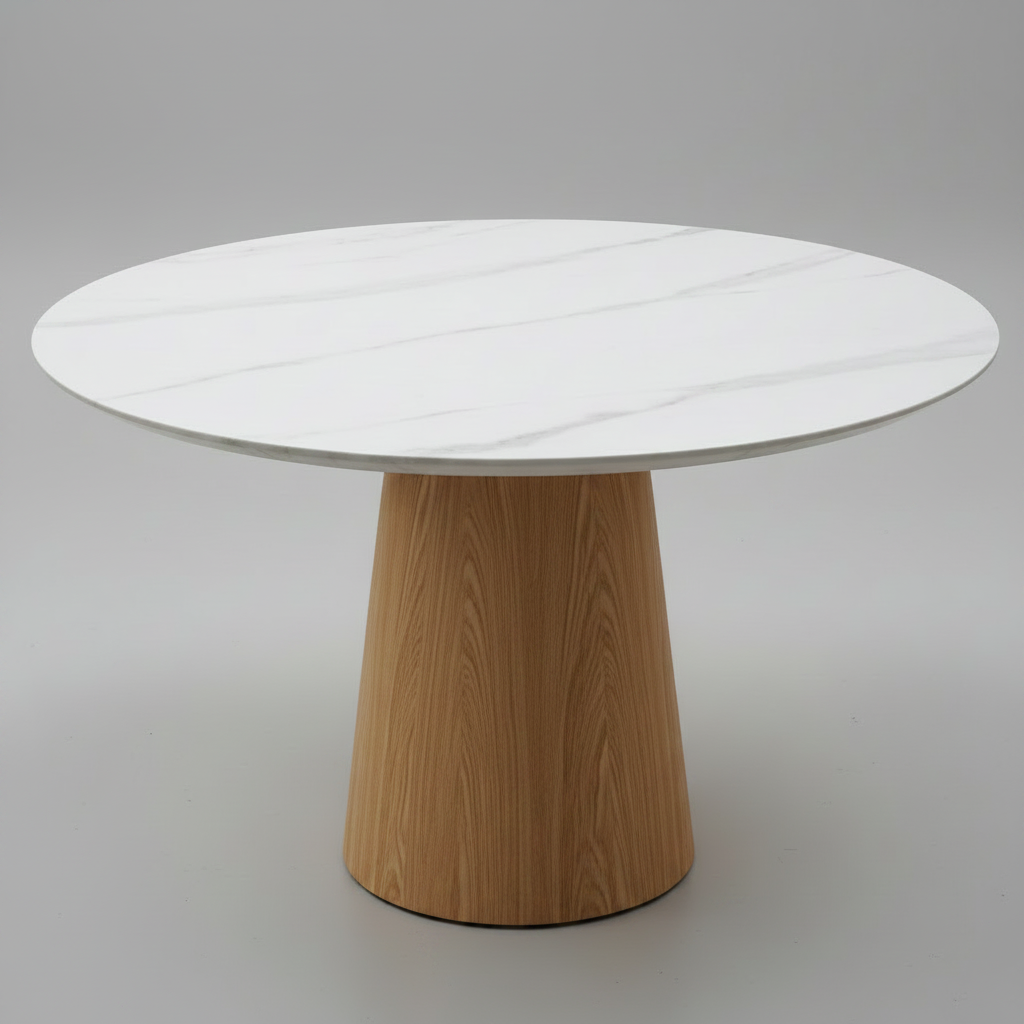 Round Dining Table with White Glass Tabletop