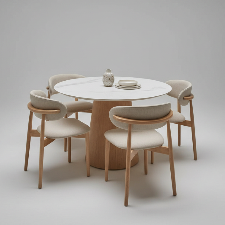 Round Dining Table with White Glass Tabletop
