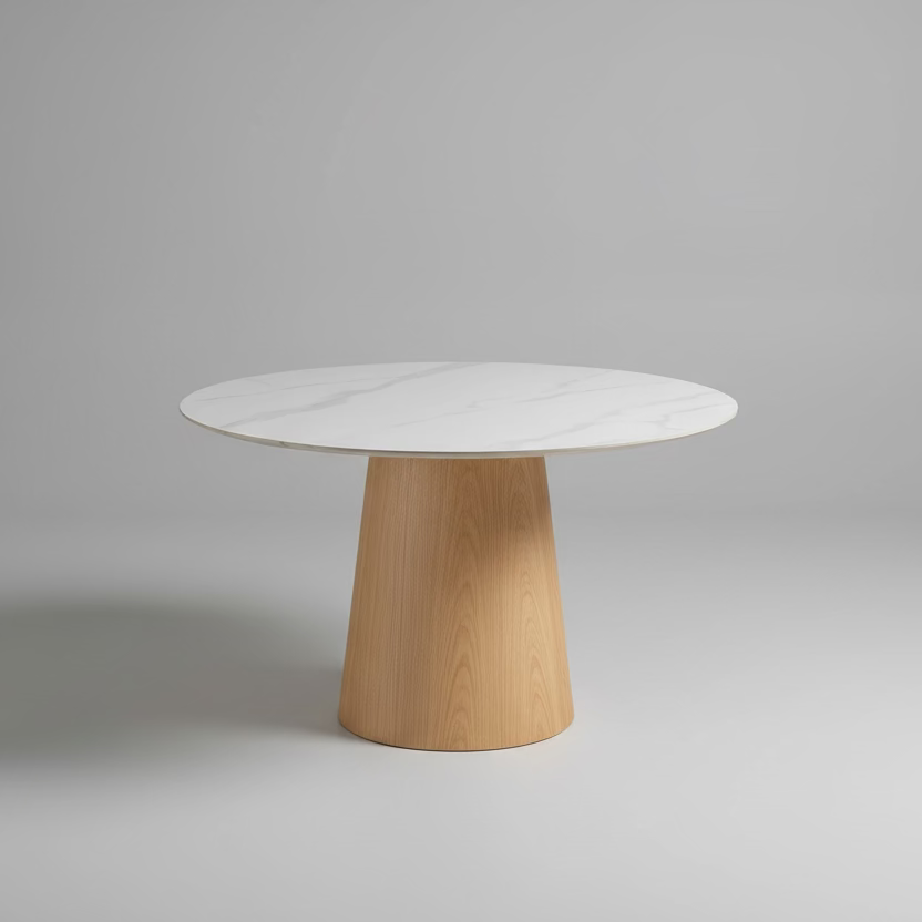 Round Dining Table with White Glass Tabletop