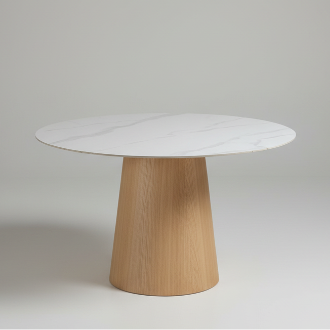 Round Dining Table with White Glass Tabletop
