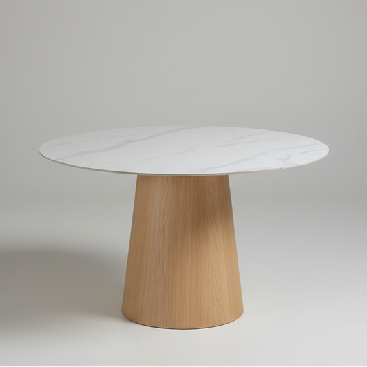 Round Dining Table with White Glass Tabletop