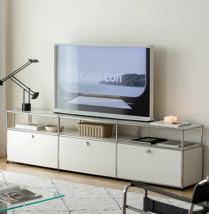 Media Console Chrome Frame with Storage Compartments