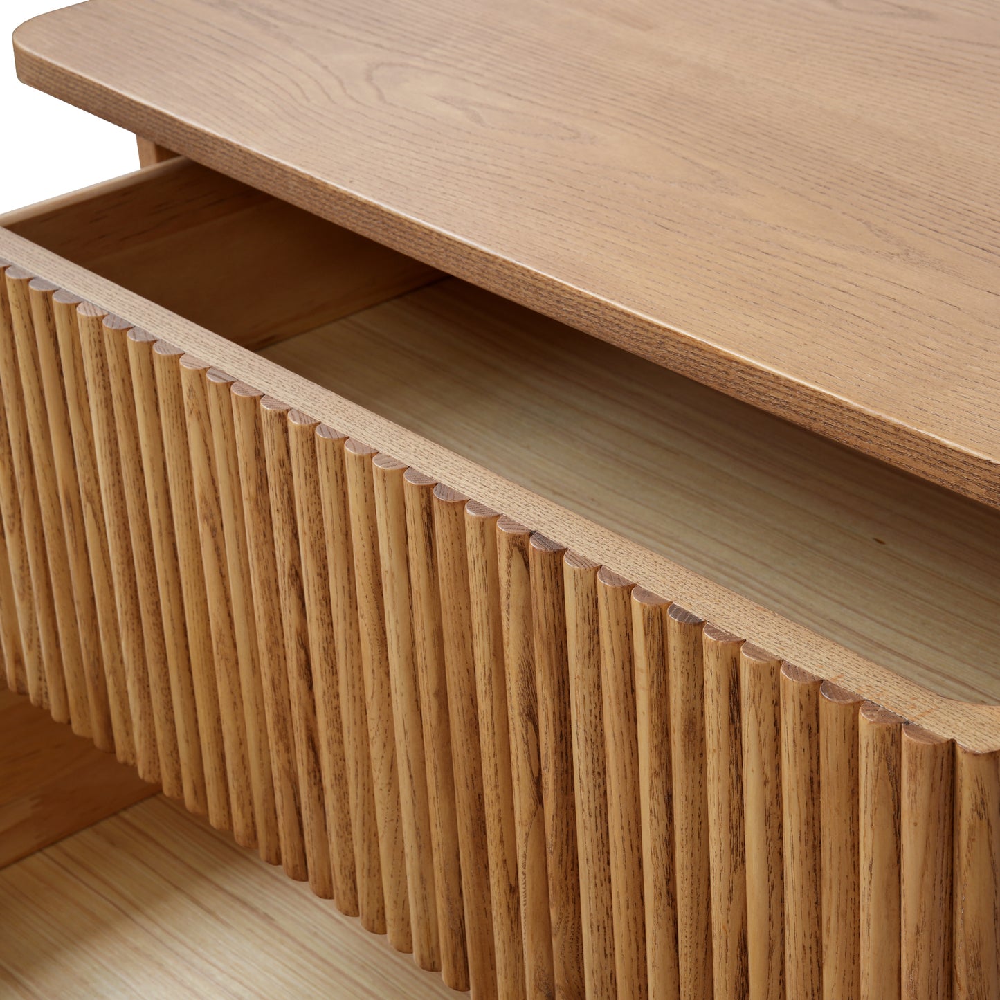 Fluted Wood 2-Drawer Nightstand – Natural Wood Bedside Table