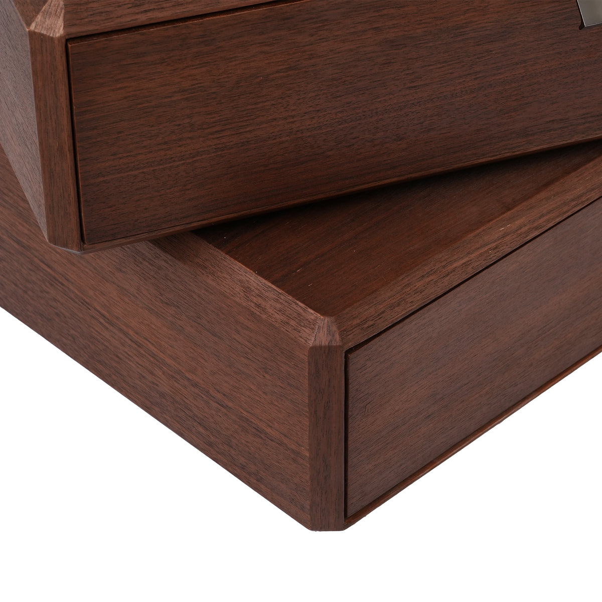 3-Drawer Swivel Nightstand in Walnut- Modern Rotating Three-Tier Bedside Storage Cabinet