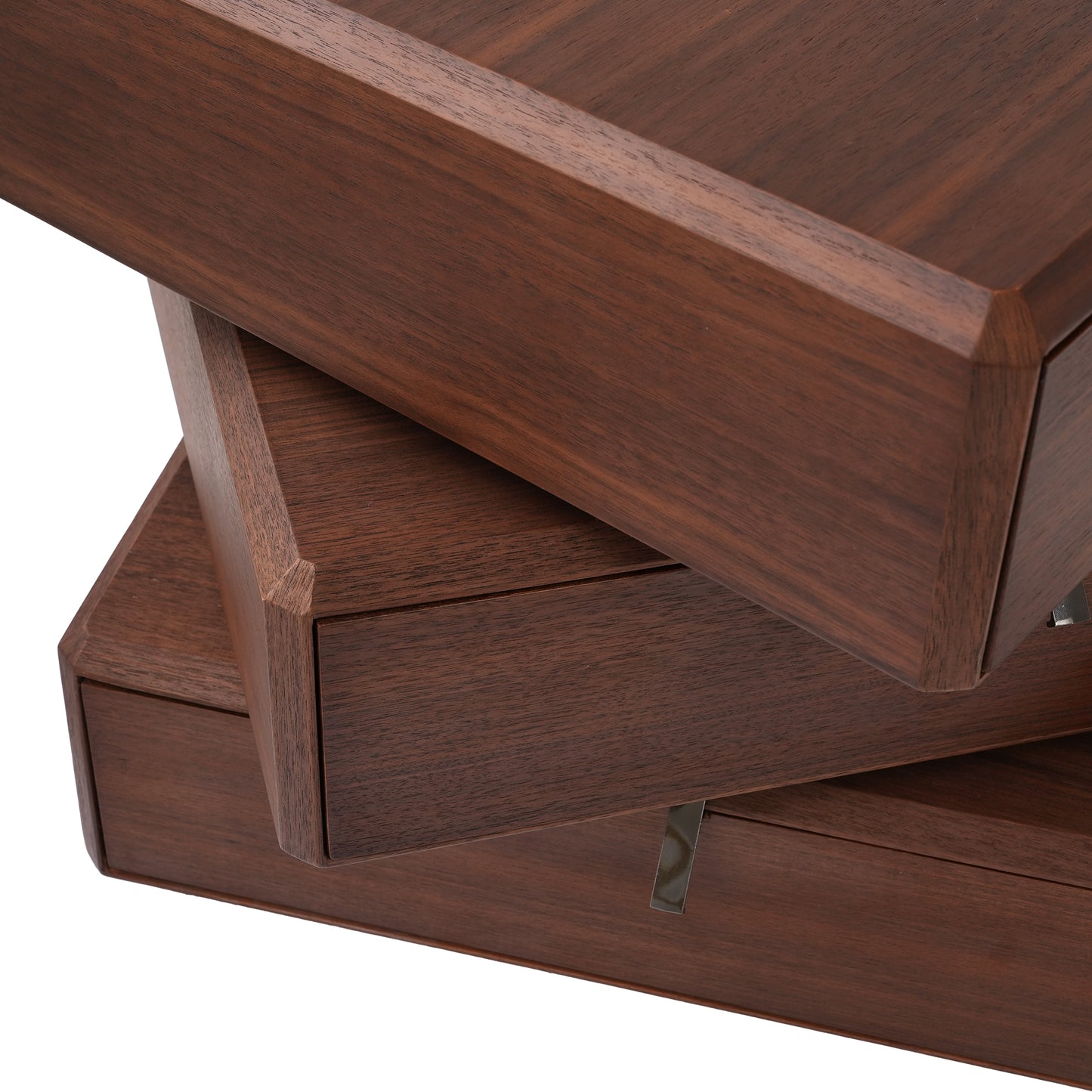3-Drawer Swivel Nightstand in Walnut- Modern Rotating Three-Tier Bedside Storage Cabinet