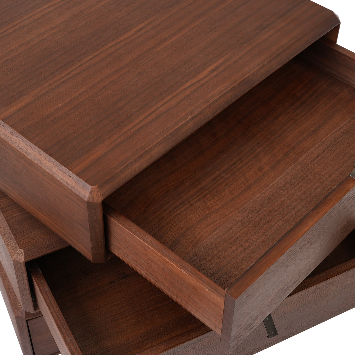 3-Drawer Swivel Nightstand in Walnut- Modern Rotating Three-Tier Bedside Storage Cabinet