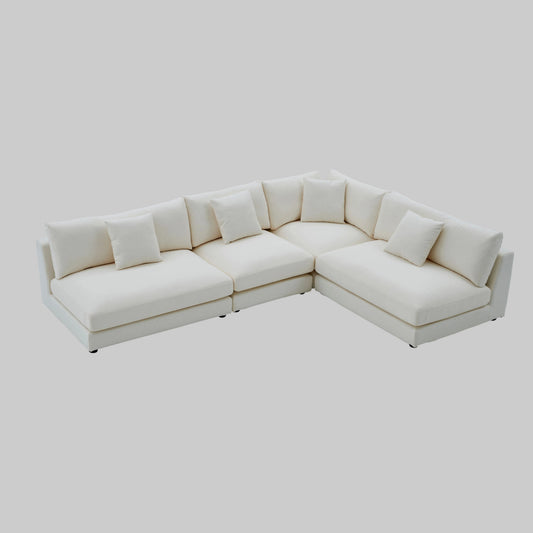 Snowdrift L-Shaped Sectional Sofa – Modular 4-Piece Set – Cream or Grey