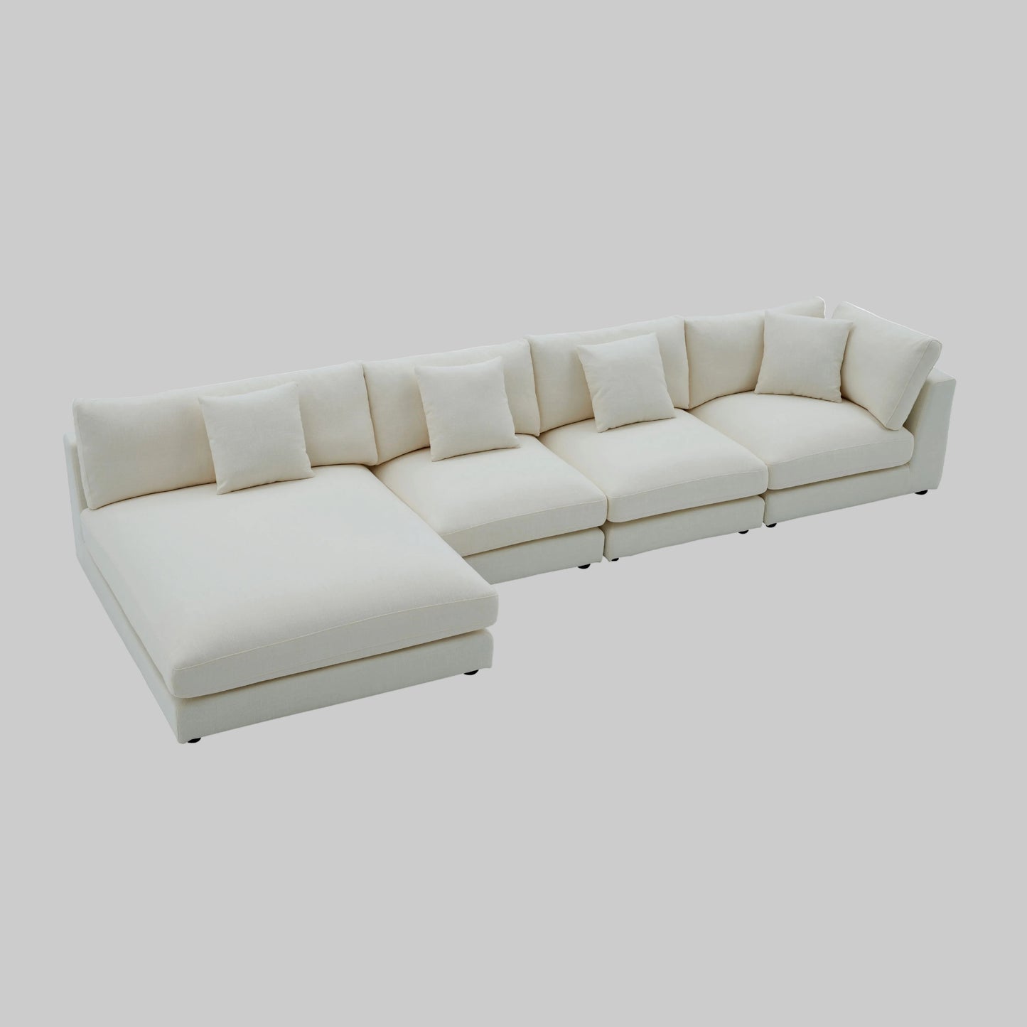 Snowdrift Sectional with Chaise – Modular 4-Piece Set – Cream or Grey