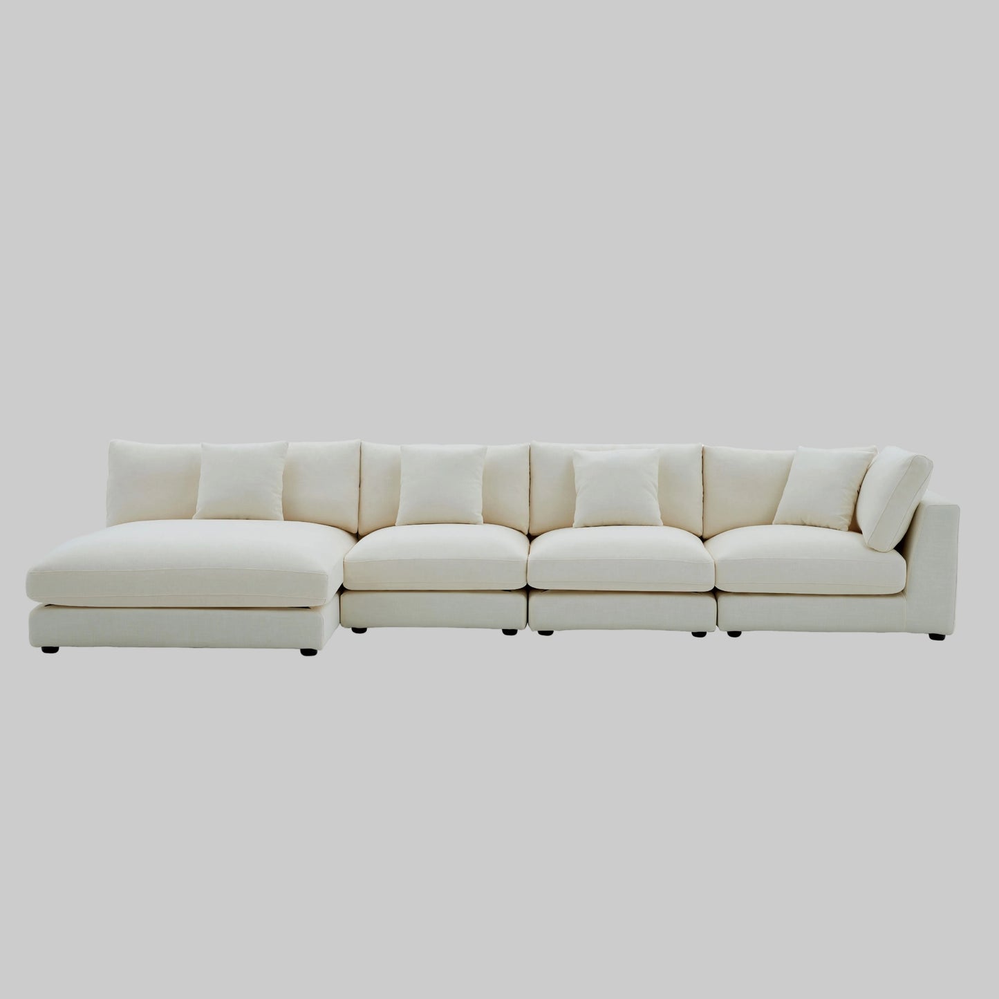 Snowdrift Sectional with Chaise – Modular 4-Piece Set – Cream or Grey