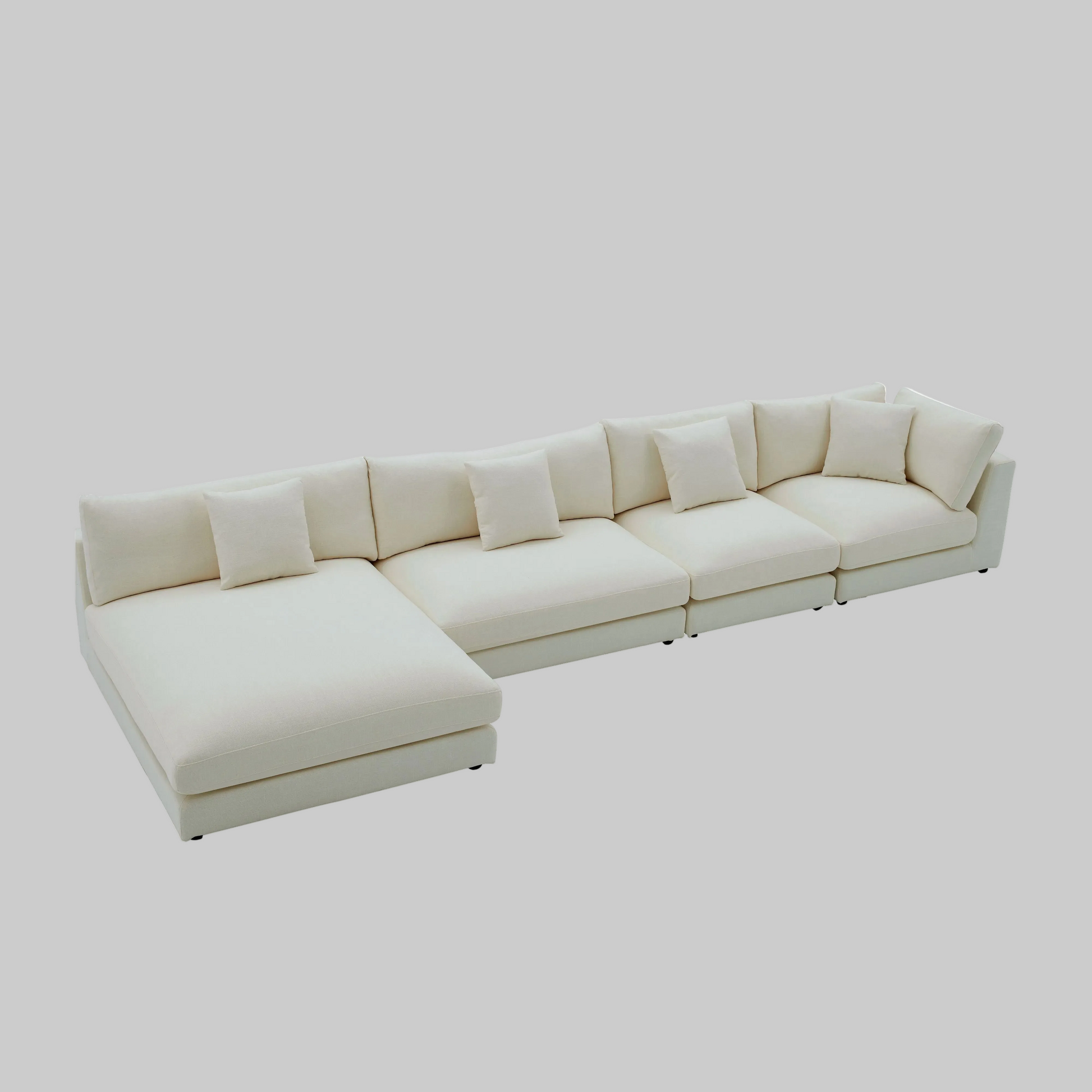 Snowdrift Sectional Sofa w/ Chaise – White – Modular 4 Piece Set