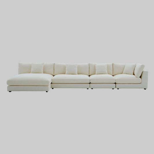 Snowdrift Sectional with Chaise – Modular 4-Piece Set – Cream or Grey