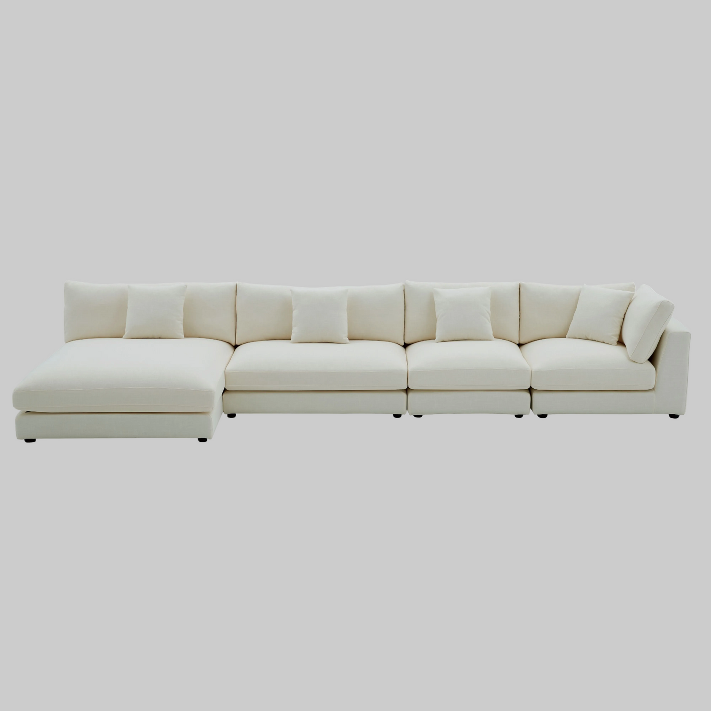 Snowdrift Sectional with Chaise – Modular 4-Piece Set – Cream or Grey