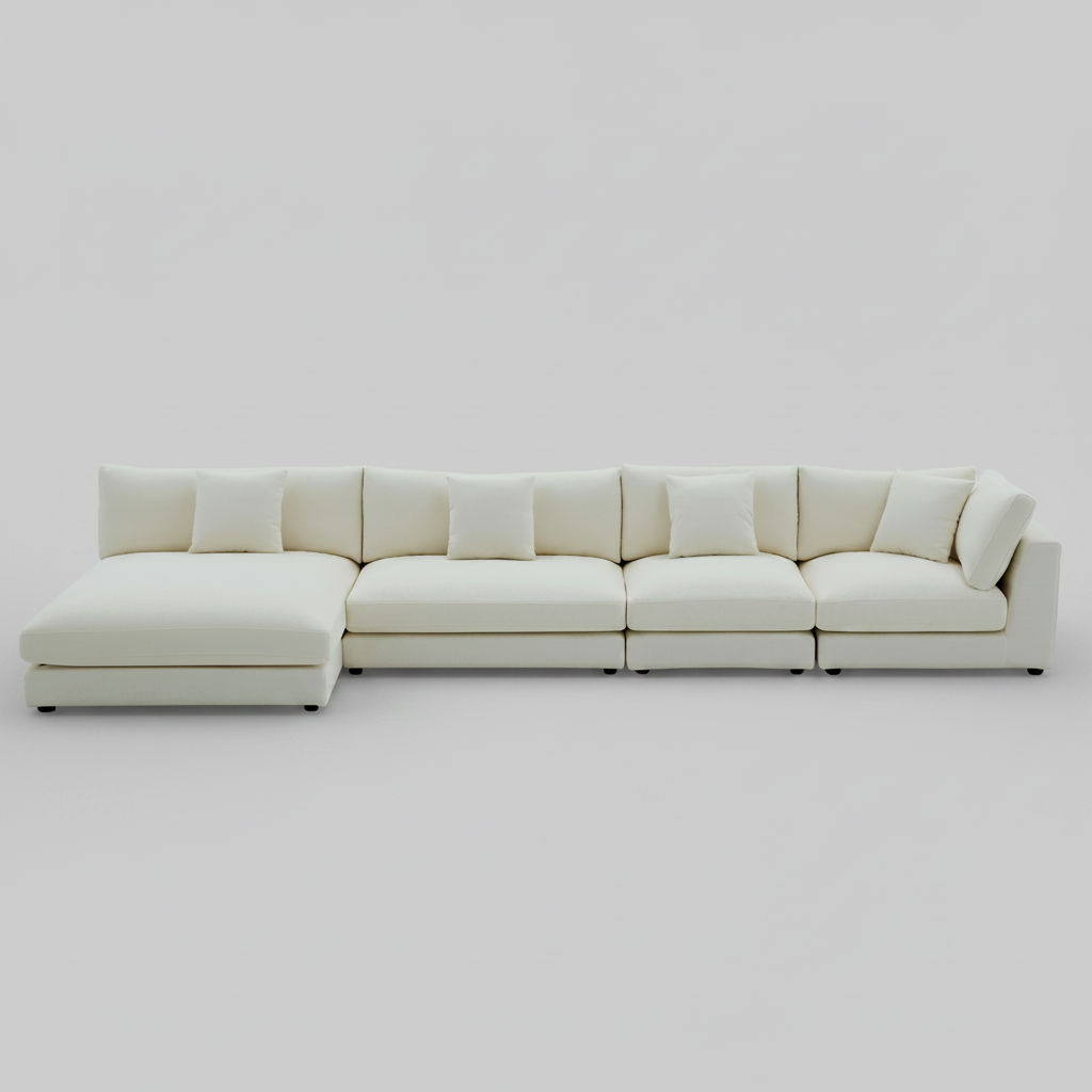 Snowdrift Sectional with Chaise – Modular 4-Piece Set – Cream or Grey