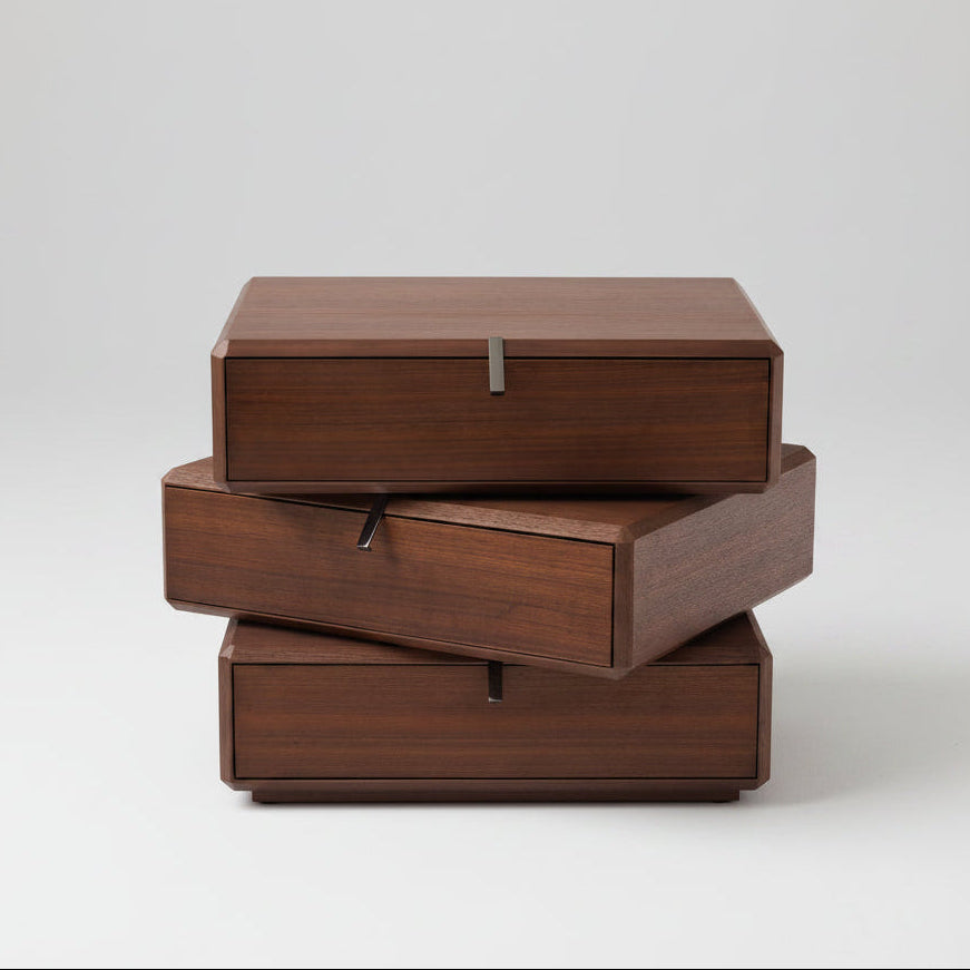 3-Drawer Swivel Nightstand in Walnut- Modern Rotating Three-Tier Bedside Storage Cabinet