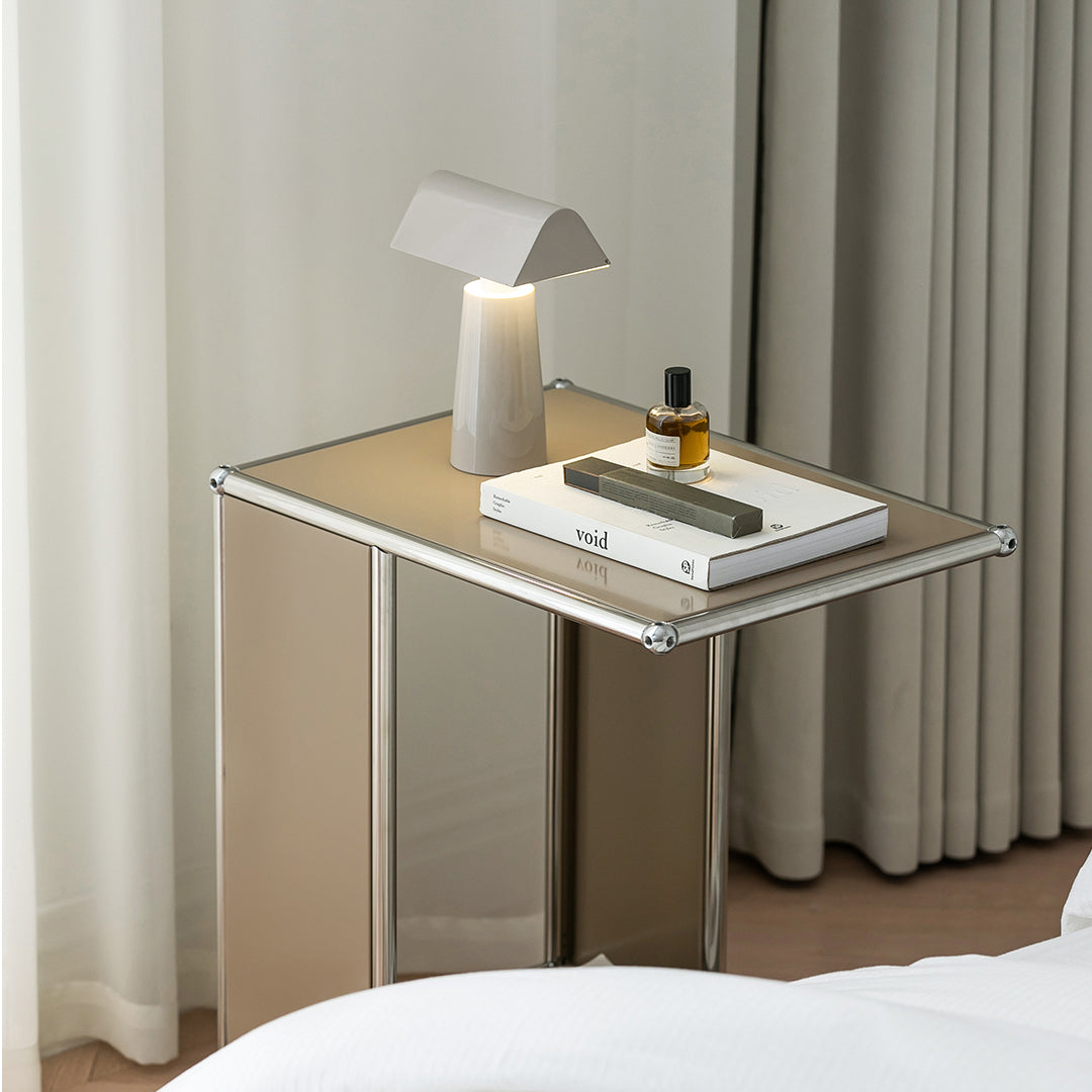 Modular Rolling Side Table Chrome Frame with Storage Shelf