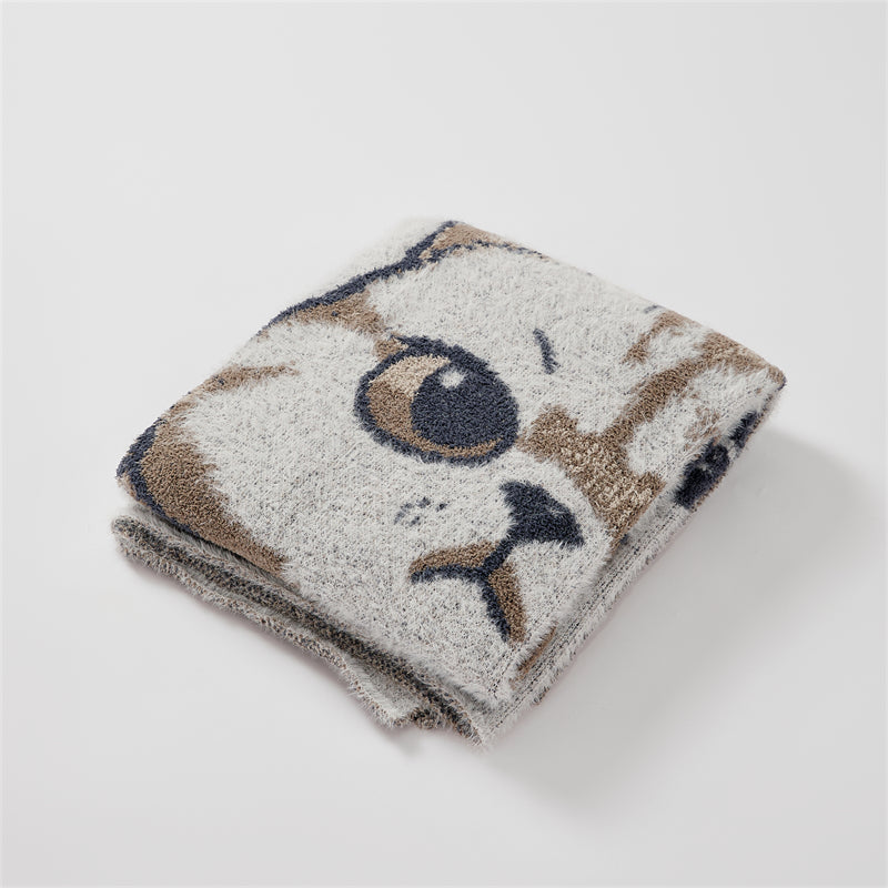 Plush Knit Cat Throw Blanket