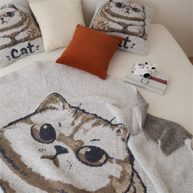 Plush Knit Cat Throw Blanket