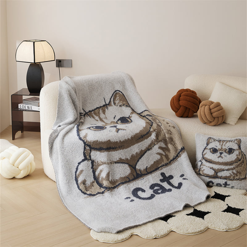 Plush Knit Cat Throw Blanket